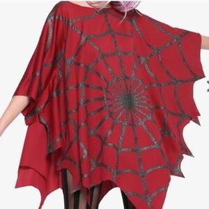 Red Glitter Web Poncho Hot Topic Costume Halloween Cosplay Beetlejuice Lydia